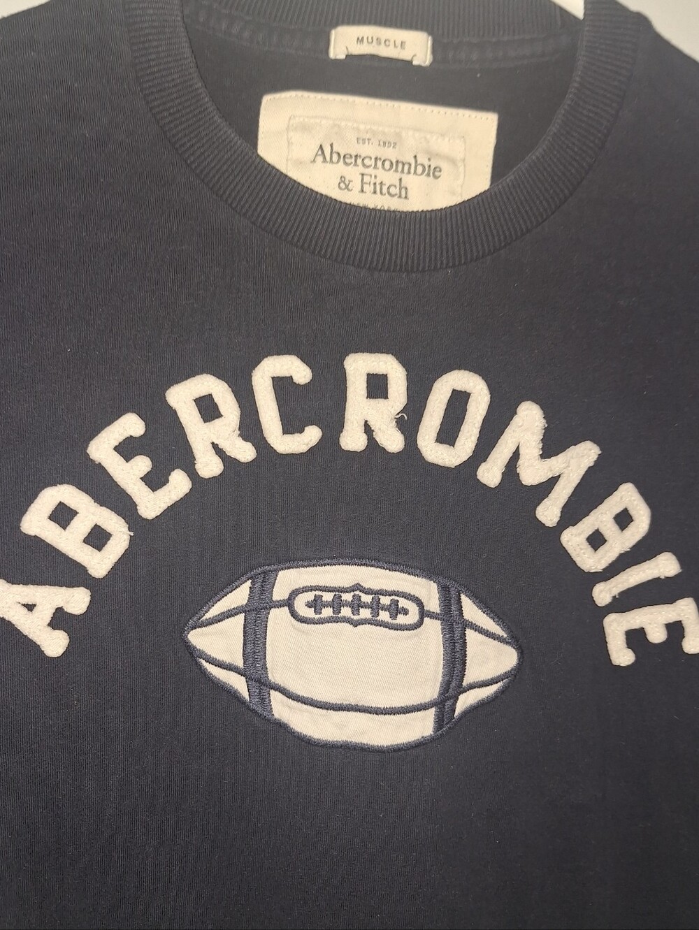 Vintage Abercrombie & Fitch T-Shirt Football Muscle Fit Large Y2K Blue - Picture 2 of 6